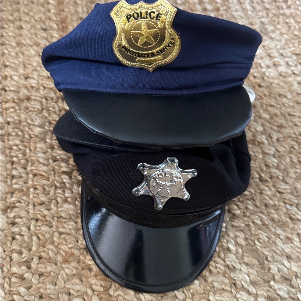 Black Police Cap Silver Badge blue police hat gold badge bundle adjustable